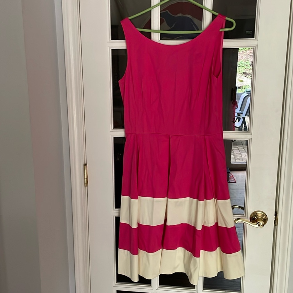 Kate Spade Mandy dress fuchsia pink with cream stripes at the bottom size 12